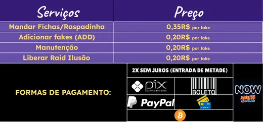 Tabela de serviços BR para Naruto Online